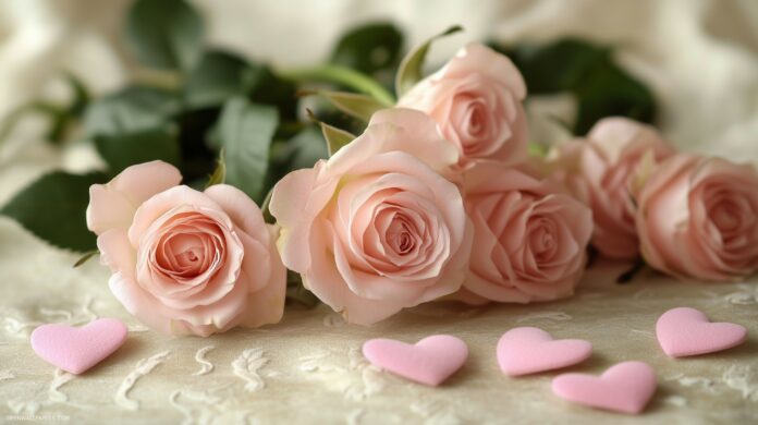 Light pink roses and hearts.