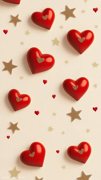 Small red hearts and delicate gold stars.