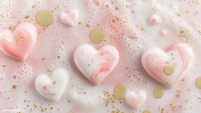 Soft, delicate hearts in light shades of pink and gold, with tiny dots for a dreamy Valentines Day theme.