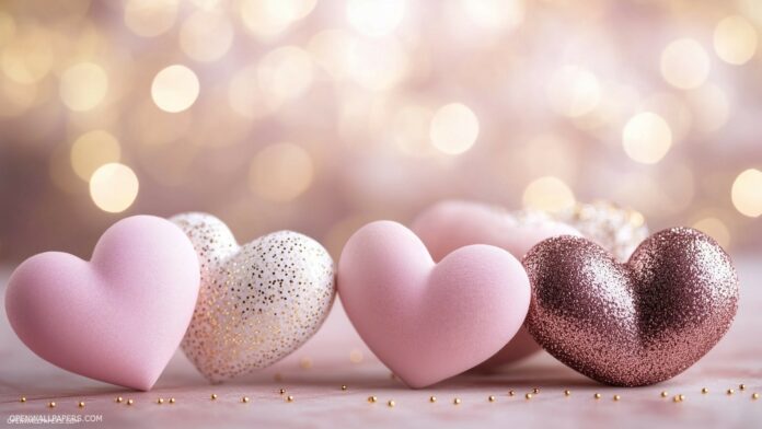 Soft hearts in light shades of pink and gold.