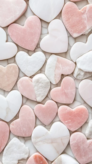 Soft pastel pink and white heart shapes arranged in a symmetrical tile pattern for a chic Valentine design.