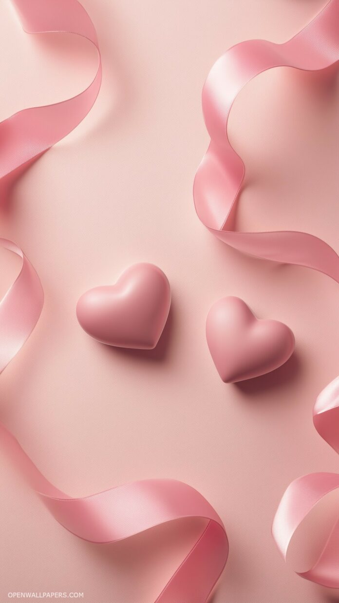 Valentine Wallpaper for iPhone with Cute pink ribbon and heart shapes forming a delicate, simple pattern over a pastel backdrop