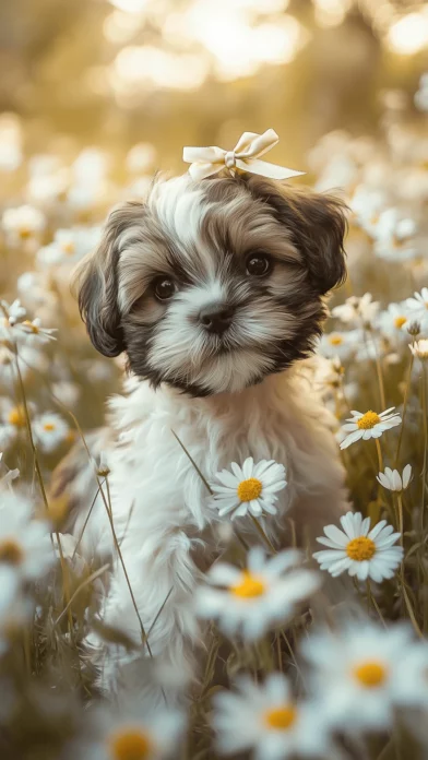 Cute Dog iPhone Flower Wallpaper.