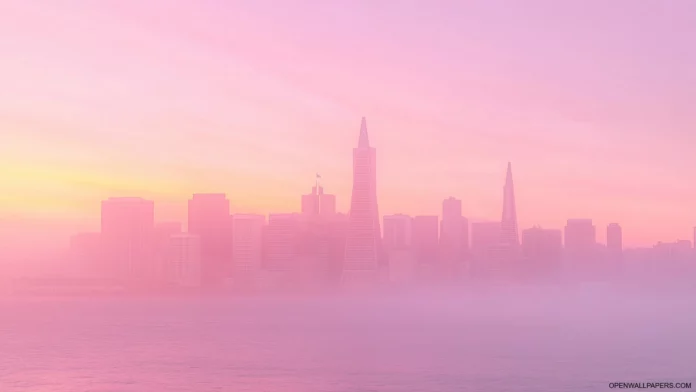 Pink Aesthetic City Skyline Wallpaper .