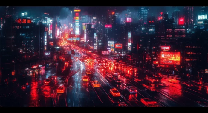 Red light Night City Wallpaper HD Free download.