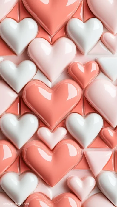 Soft pastel pink and white heart shapes arranged in a symmetrical tile pattern for a chic Valentines design.